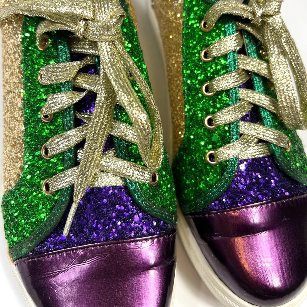 Mardis Gras Glitter Lace-Up Sneakers in Green, Purple & Gold - Picture 6 of 10